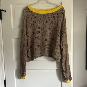 Free People Brown and Yellow Knit Sweater Like NEW!!